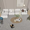 Modern Living Room With Cozy White L shaped Sofa And Round Wooden Coffee Table Set