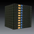Modern Black Server Rack With Multiple Modules And Orange Blue Indicators 3d model