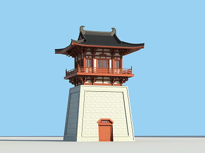 Traditional Chinese Pagoda With Red Wooden Structure Black Roof And White Stone Base 3d model