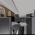 Elegant Modern Front Desk Reception Area With Marble Counter And Round Ceiling Lighting 3d model