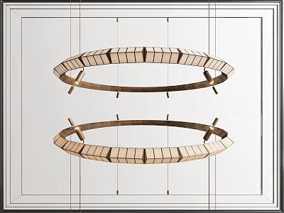 Modern Minimalist Double Circular Metallic Chandeliers With Crossbar And Striped Framework 3d model