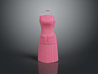 Red Checkered Apron with Halter Neck Design and Classic Pattern 3d model