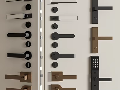 Modern Door Handles Various Styles Black Gold Brown With Keypad Lock Design 3d model