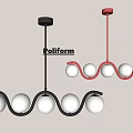 Poliform Black And Red Wave Shaped Chandeliers With White Globe Lights 3d model