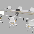 Modern Office Desk With Ergonomic Chairs And Laptops In Collaborative Workspace Setup 3d model