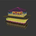 Traditional Two Story Building With Yellow Main Structure Gray Roof And Reflection