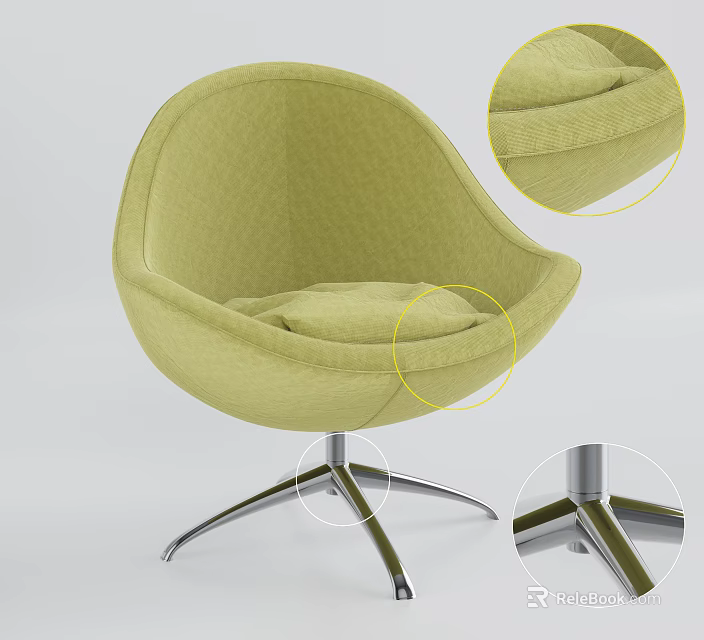 Light Green Upholstered Accent Chair with Curved Design and Padded Seat on Metal Cross Legs 3d model 