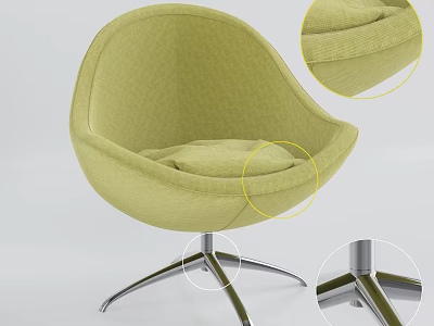 Light Green Upholstered Accent Chair with Curved Design and Padded Seat on Metal Cross Legs 3d model