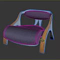 Modern Accent Leisure Chair With Blue Cushion Wooden Frame And Curved Backrest Design