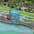 Modern Hotel Building with Glass Facade Multi Level Design Outdoor Water Pool and Green Surroundings