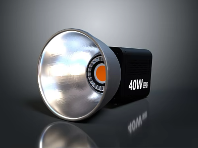 40W Portable Silver and Black Flashlight with Reflective Head for Daily Use 3d model