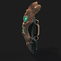 Ornate Fantasy Shield With Intricate Metal Carvings And Green Glowing Gems