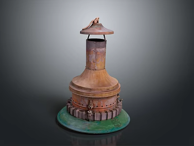 Vintage Copper Decorative Lighting Combination With Green Base And Traditional Design 3d model