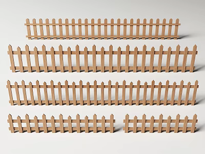 Wooden Picket Fence Set With Various Lengths And Different Sizes 3d model