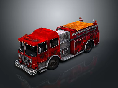 Red Fire Truck With Detailed Design Silver Parts And Orange Top Reflective Surface 3d model
