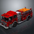 Red Fire Truck With Detailed Design Silver Parts And Orange Top Reflective Surface
