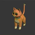 Orange Cat Figure With Big Green Eyes Blue Collar Silver Bell And White Paws