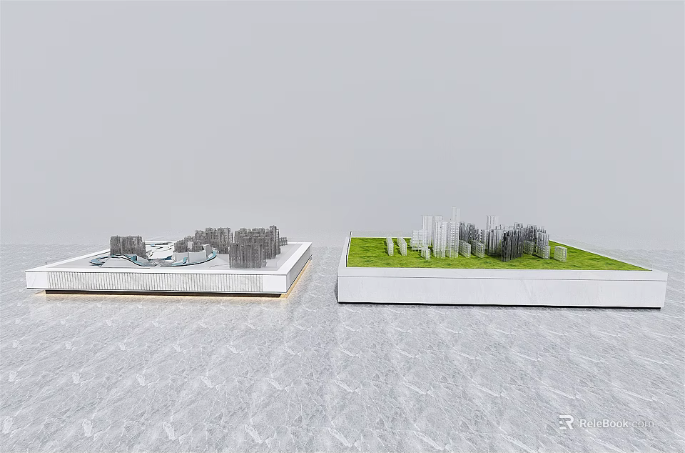 Commercial Equipment Model With Building Structures On White And Green Base 3d model 