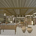 Chinese Style Specialty Store Interior With Wooden Decor Traditional Lanterns And Shelves