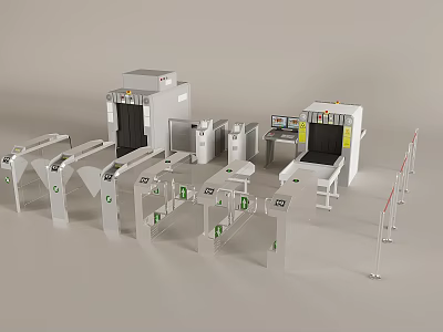 Security Check System With Metal Detector Gates X Ray Scanners And Control Desk 3d model