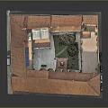 Courtyard Building Architectural Model With Red Tiled Roof White Walls And Central Greenery