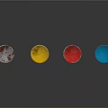 Rusty Red Yellow Red And Blue Oil Drums With Hazard Symbol On Black Reflective Surface