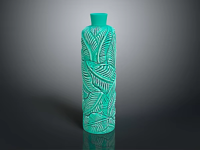 Green Flower Vase With Intricate Leaf Patterns For Elegant Home Decor 3d model