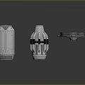 Three Metallic Mechanical Components With Gear Circular Structure And Industrial Design