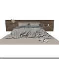 Modern Double Bed With Wooden Headboard Linen Bedding Nightstands And Neutral Rug