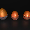 Three Piece Egg Shaped Decorative Ornament Set With Orange Gray Dripping Texture 3d model