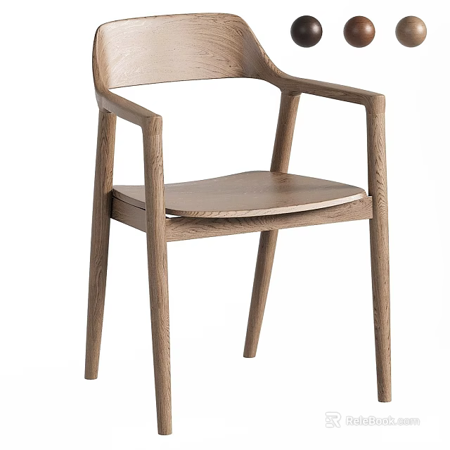 Modern Natural Wooden Dining Chair With Armrest And Sleek Leg Design Style 3d model 