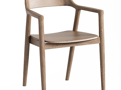 Modern Natural Wooden Dining Chair With Armrest And Sleek Leg Design Style 3d model