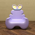 Cute Purple Single Chair With Rabbit Ears Design On Wooden Floor And Beige Wall