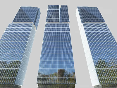 Modern High Rise Office Building With Glass Curtain Walls And Tree Reflections 3d model
