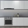 Modern Kitchen Interior With White Cabinets Black Countertop Oven And Knife Block