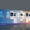 2022 Sports Dance Festival Exhibition Wall with Display Panels Images and Text on Blue Orange Background