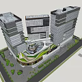 Modern Commercial Complex With Tall Buildings Central Atrium And Green Surroundings