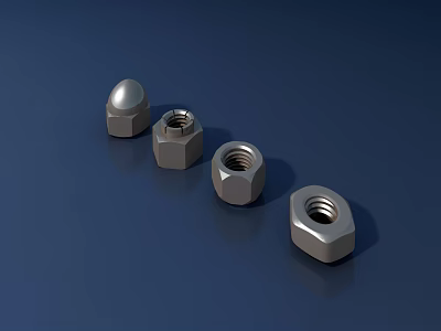 Various Metal Hardware Tools Nuts in Different Shapes and Sizes 3d model