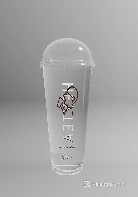 White Beverage Cup With Transparent Lid Coffee Drinking Illustration And HOTEL Logo 3d model 