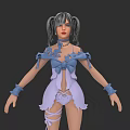 Stylish Blue And Purple Outfit With Bow Accents And Ribbon Straps For Character Design
