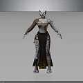 Half Human Cat Creature Character With White Head Spotted Body And Tribal Skirt Outfit
