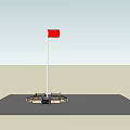 Red National Flag Standing on Black and Brown Hexagonal Base with Light Gray Ground