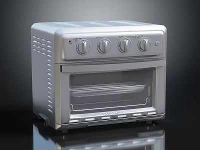 Stainless Steel Countertop Toaster Oven Featuring Control Knobs And Glass Door Design 3d model