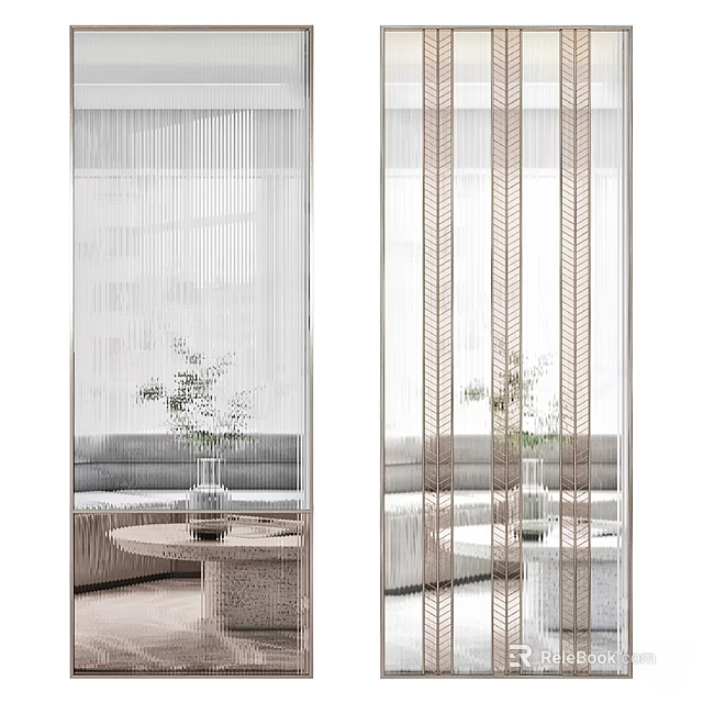 Modern Linear Room Divider Design For Living Room With Sofa And Potted Plant 3d model 