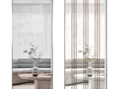 Modern Linear Room Divider Design For Living Room With Sofa And Potted Plant 3d model