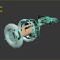 Futuristic Weapon with Silver Metal Coil Black Components Red Details and Mechanical Structure