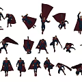 Superman Game And Movie Character In Multiple Action Poses With Red Cape