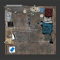 Medical Treatment Room Interior With Blue Metal Frame Red Blue Chairs Tools On Brick Floor