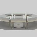 Jewelry Store Modern Display Case Featuring Circular Glass Top Metal Frame And Drawers