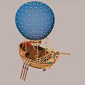 Blue Hot Air Balloon With Gold Accents And Decorative Boat Shaped Basket